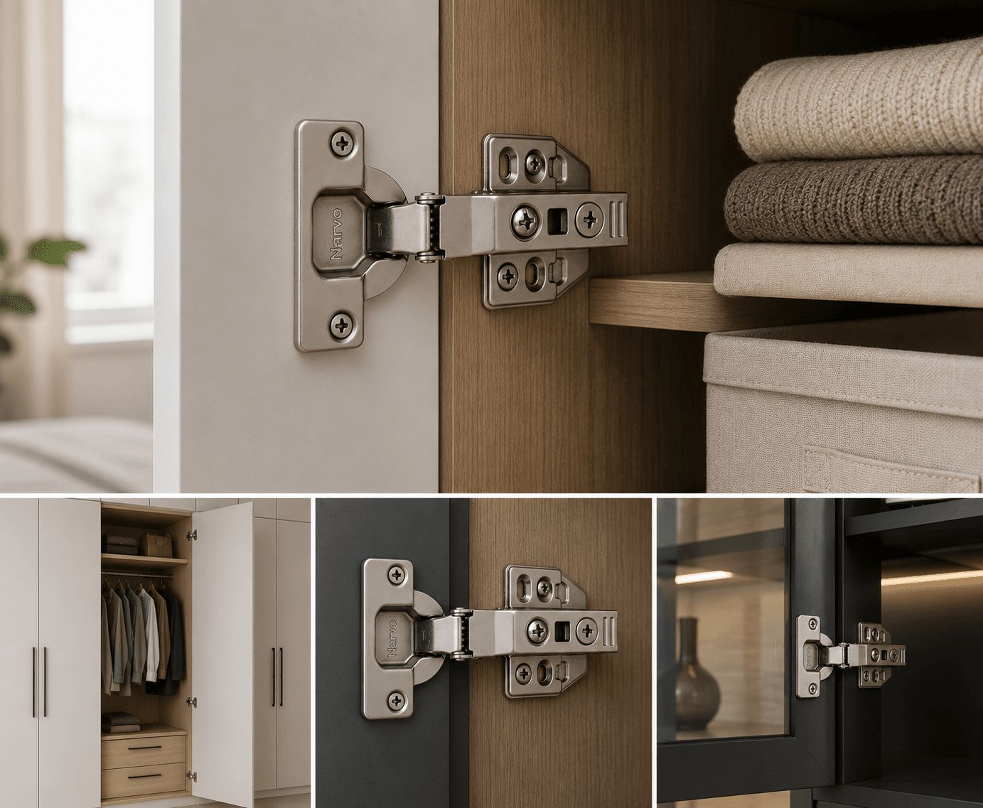 Slimline Clip On Cabinet Hinges Hydraulic 4 Hole - 15 Degrees